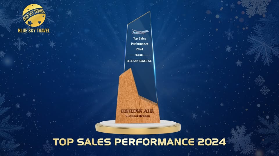 Giải thưởng "Đại lý du lịch có kết quả kinh doanh hàng đầu 2024" đến từ Hãng hàng không Korean Air.