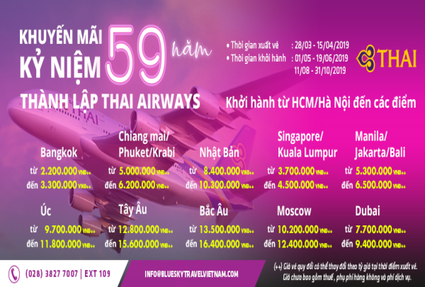 THAI AIRWAYS - KHUYẾN MÃI KỶ NIỆM 59 NĂM THÀNH LẬP